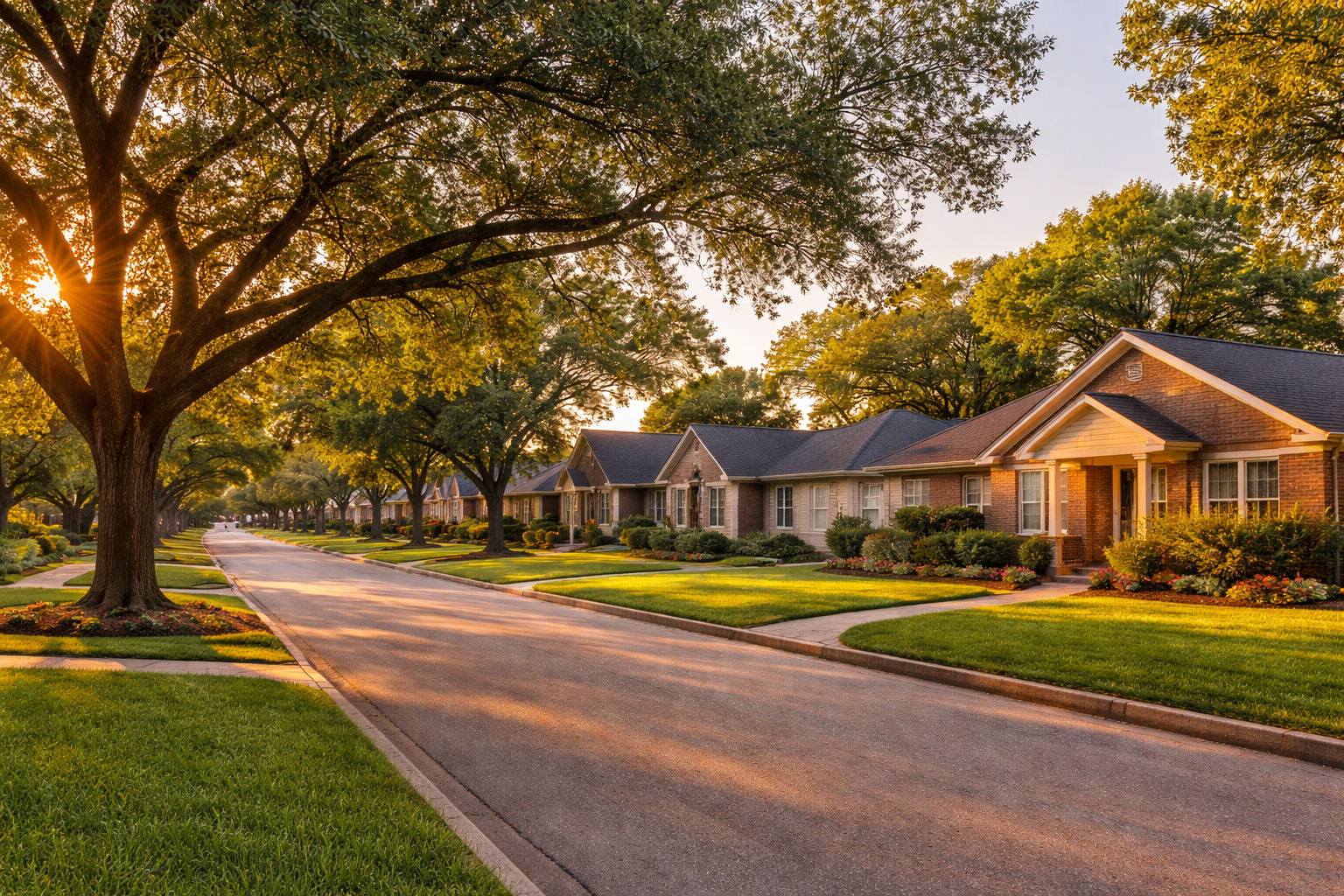 Willowbend, TX Houston real estate – tree-lined street with charming single-family homes for sale
