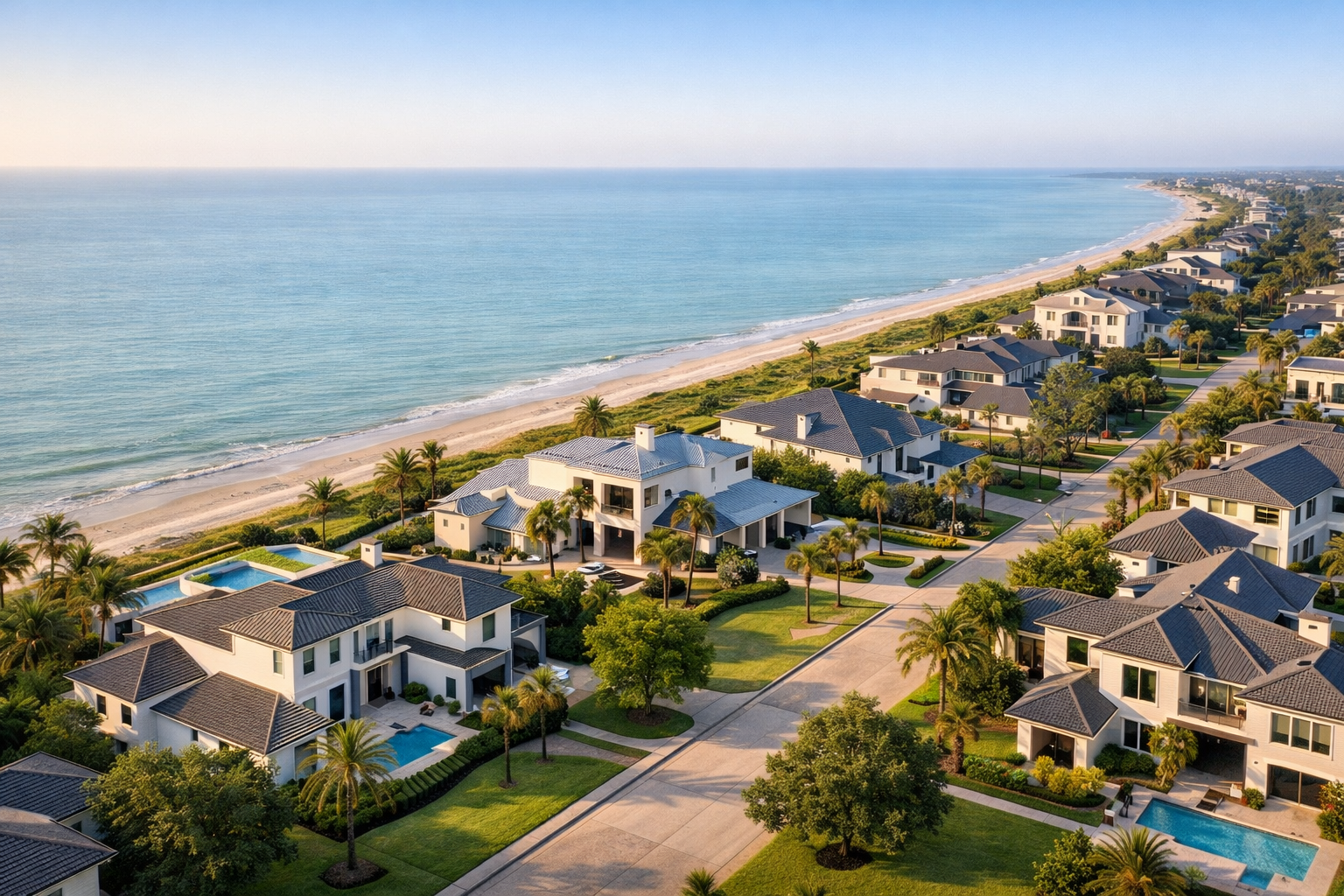 Aerial view of luxury homes for sale in Hunters Creek Village, TX, Piney Point Village near the shoreline.