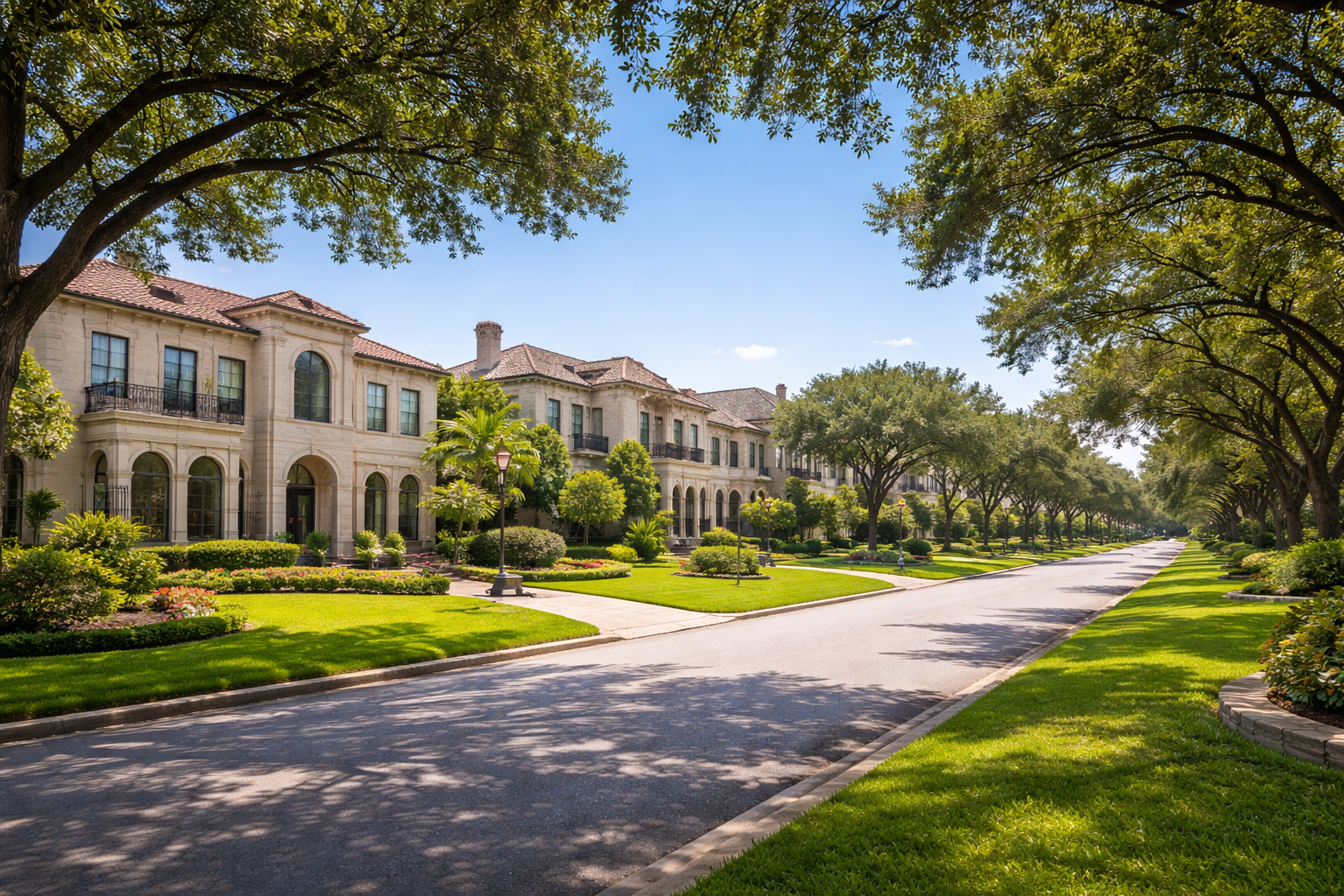 Luxury homes in St. George Place, TX,Houston real estate with tree-lined streets