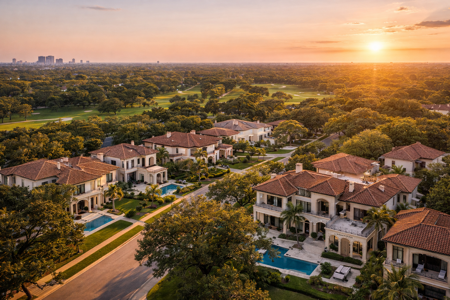 Old Braeswood, TX Houston luxury villas by golf course – sunset real estate homes for sale