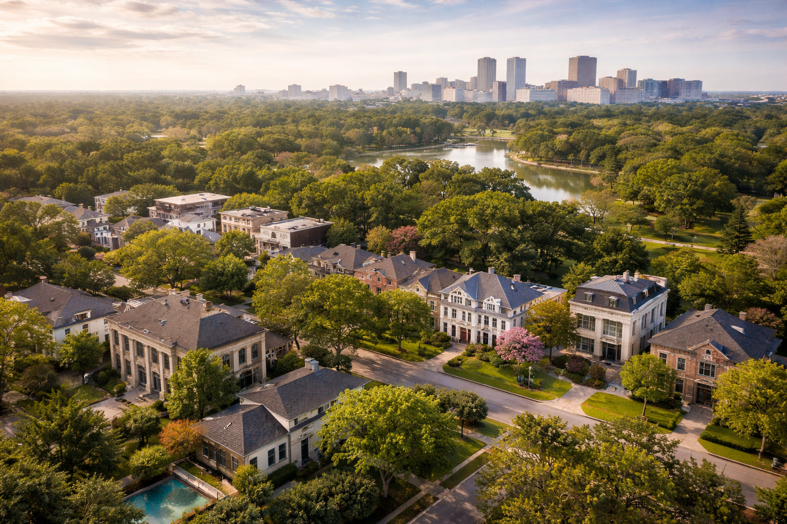 Museum District, TX Houston elegant homes near Hermann Park, prime real estate scene