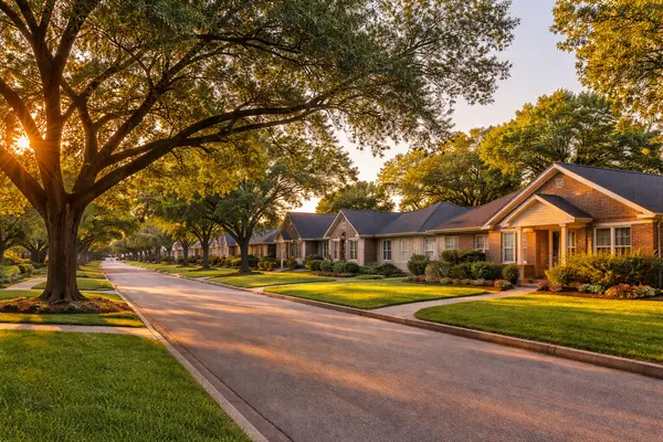 Willowbend, TX Houston real estate – tree-lined street with charming single-family homes for sale