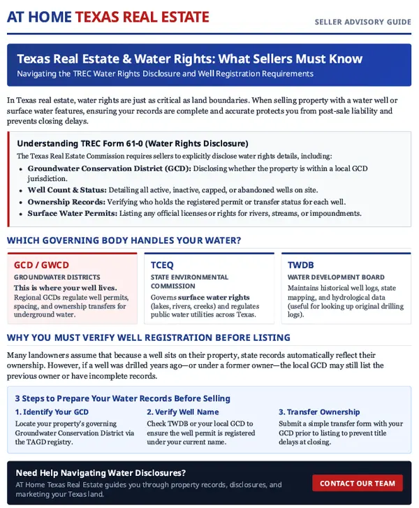Selling Texas Land or Homes with Wells? Here’s What You Need to Know About the New TREC Water Disclosure