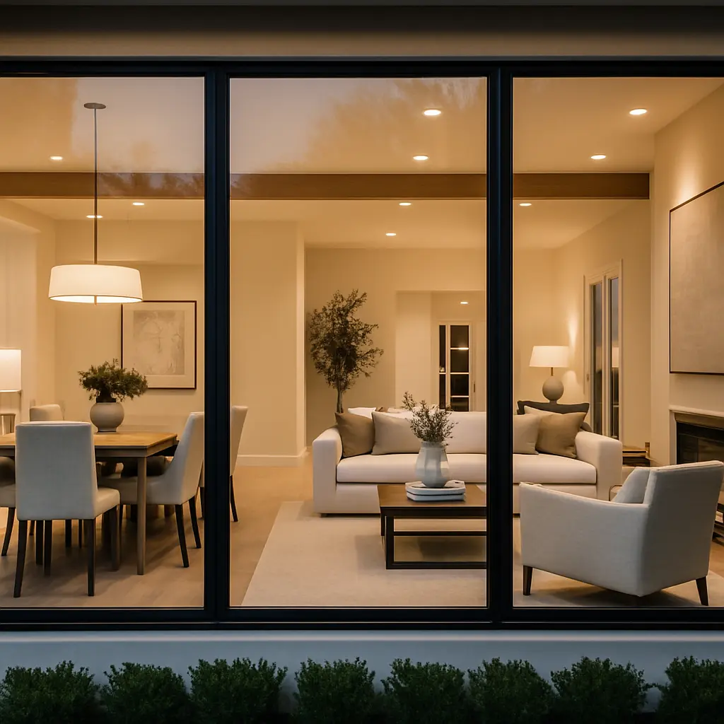 Professionally staged living room viewed from outside, illustrating how Professional Home Staging helps buyers picture themselves living in the home.