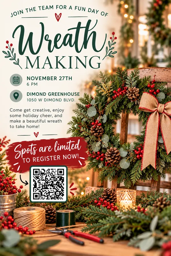 Cozy Holiday Wreath-Making Workshop Flyer