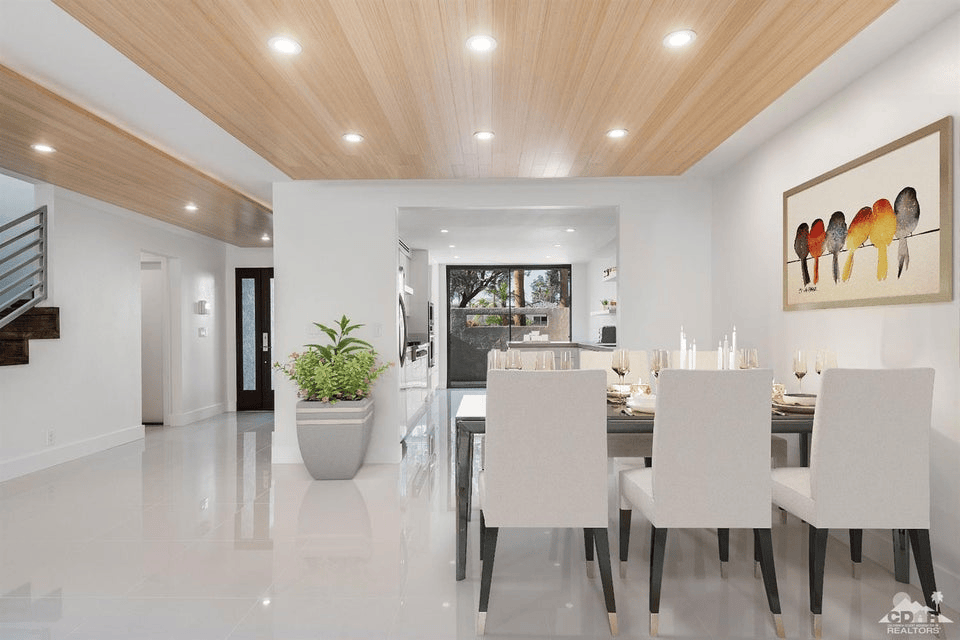 Vista Canyon residence in Palm Springs featuring an open dining area, contemporary interior design and architectural details