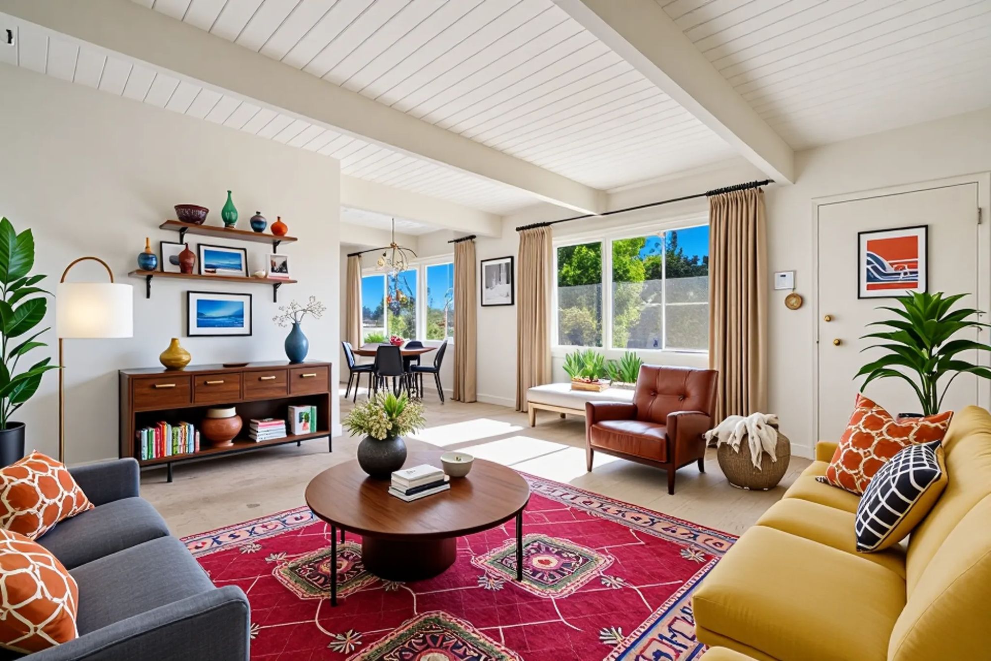 Authentic 1958 Meiselman mid-century modern living room in Palm Springs, California, represented by Brad Schmett Real Estate Group.