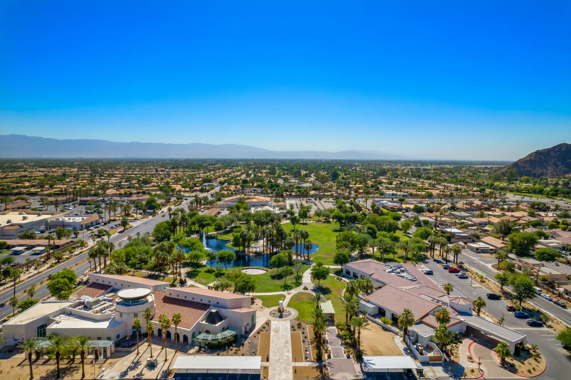 Aerial view looking toward Old Town La Quinta and the residential La Quinta Cove
