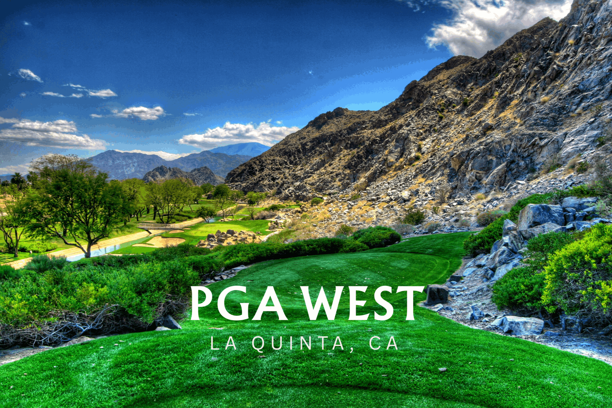 Palmer Private golf course at PGA WEST with dramatic mountain views in La Quinta, California