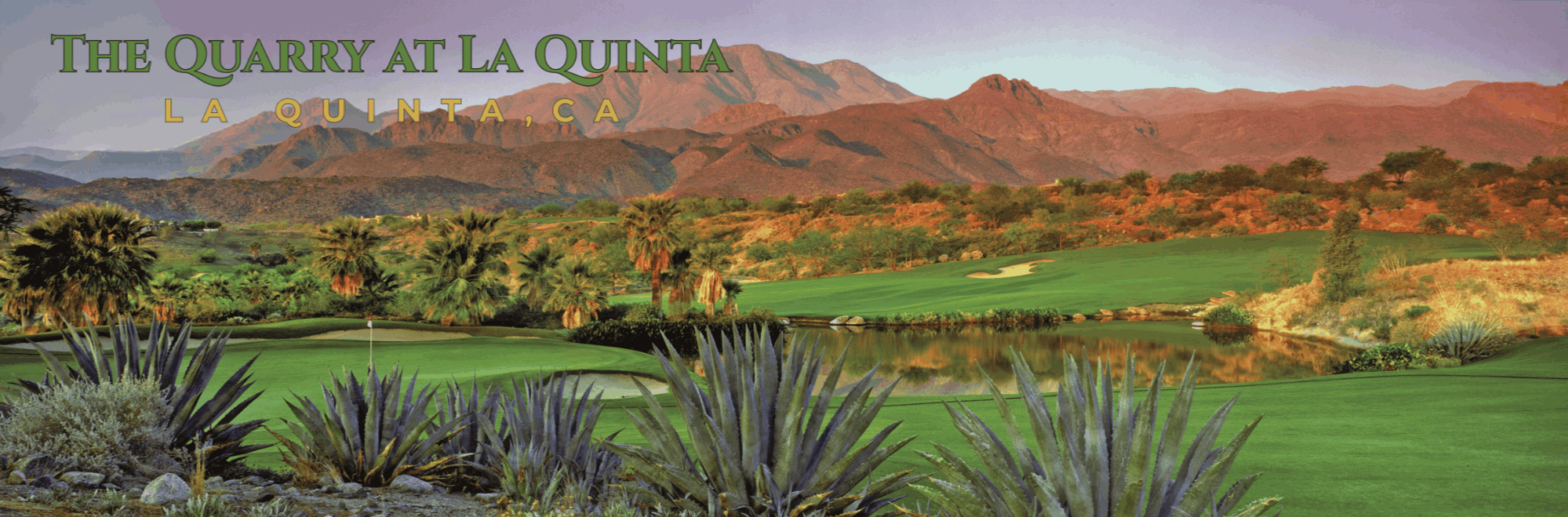 The Quarry at La Quinta golf course with fairways, water, desert landscaping and Santa Rosa Mountain views in La Quinta, California