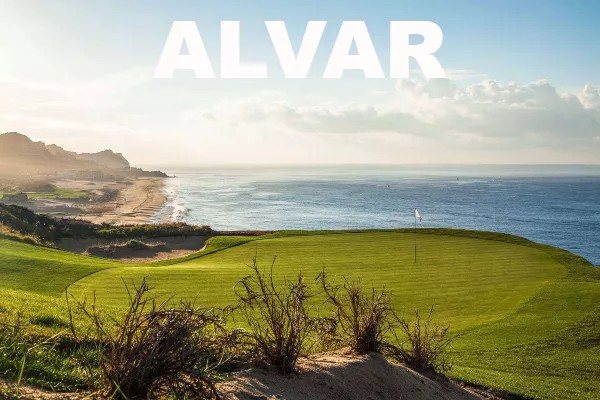 A coastal view with a golf course
