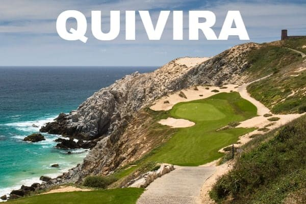 A coastal view with a golf course