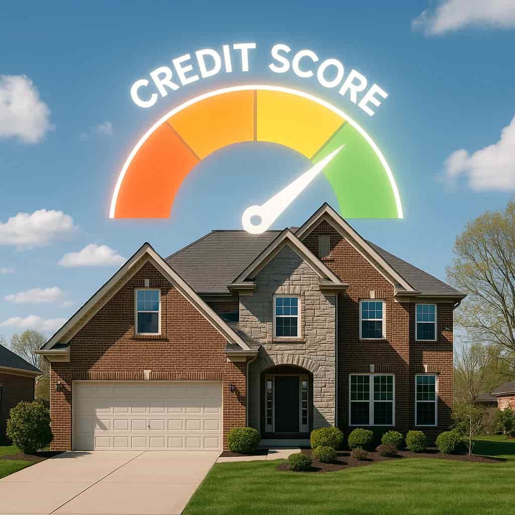 Williams Elite Realty showcasing a Kentucky home with glowing digital credit score overlay for mortgage readiness