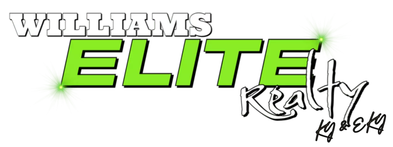 Williams Elite Realty logo featuring bold green and white text with bright green starburst accents, representing a trusted real estate company serving Kentucky and Eastern Kentucky (KY & EKY).
