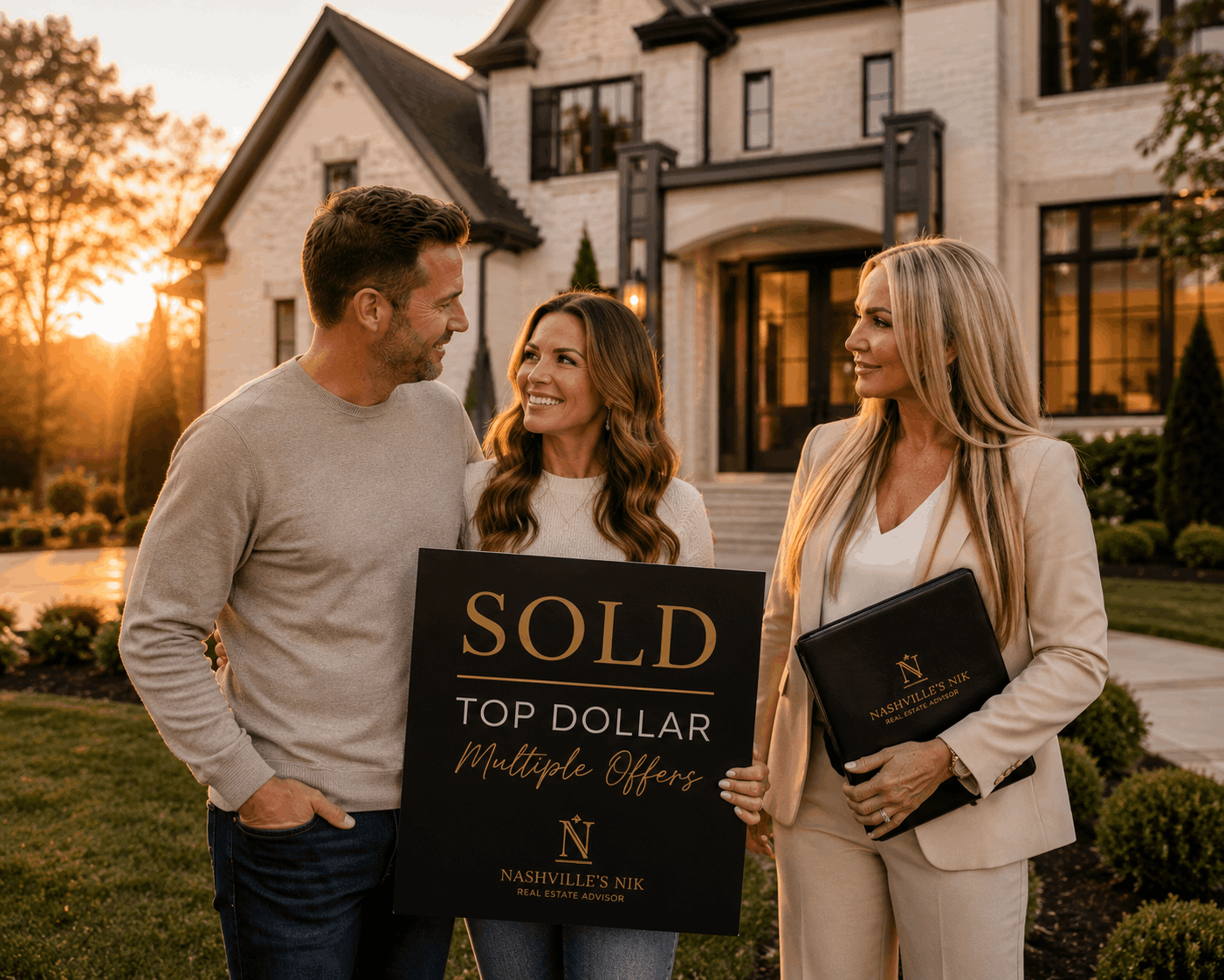 Happy homeowners celebrating a successful sale