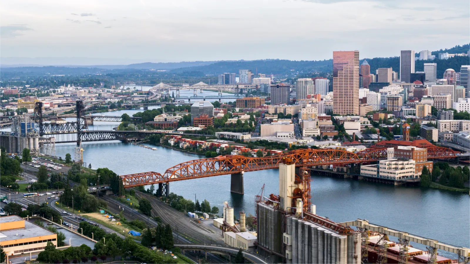 Portland skyline and Willamette River bridges