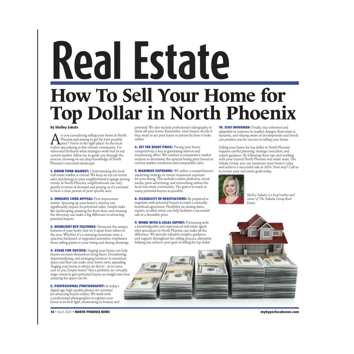 North Phoenix News April 2024 real estate column by Shelley Sakala, How to Sell Your Home for Top Dollar in North Phoenix.
