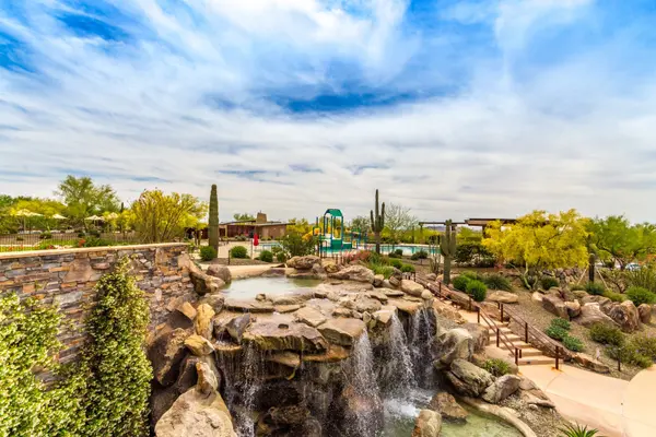 Waterfall and resort-style pool at the Fireside at Norterra Community Center in North Phoenix