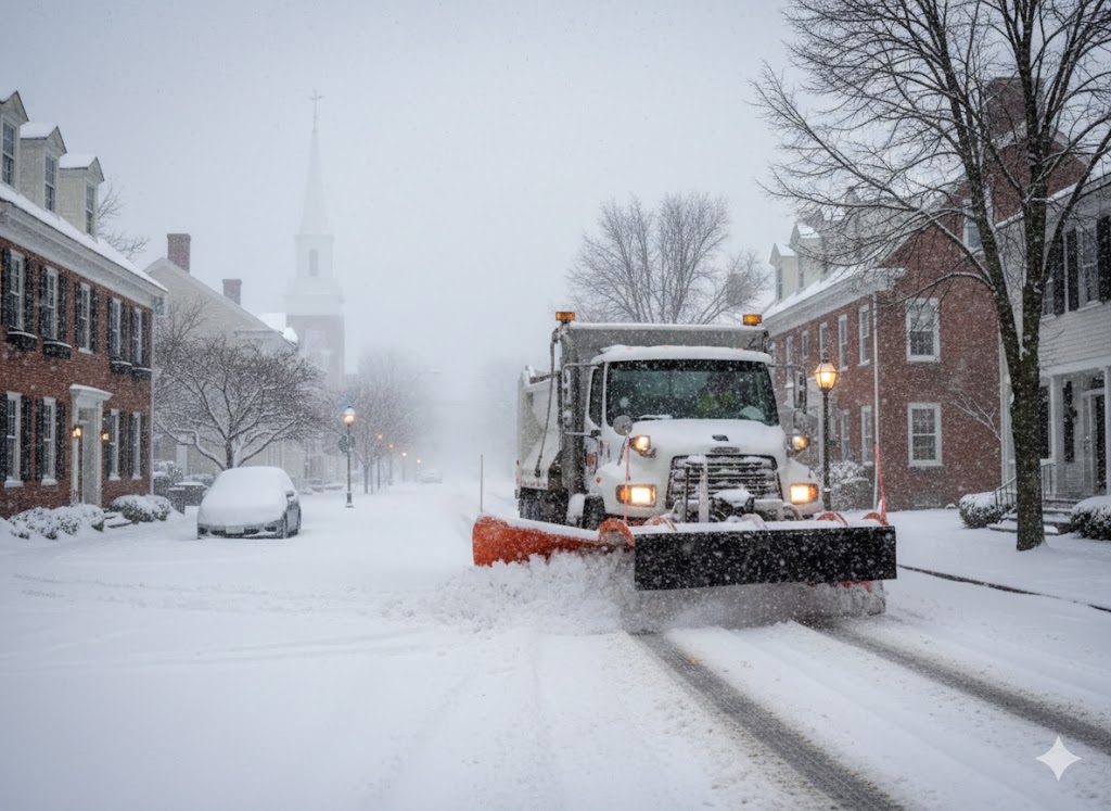 Snow plow in a Connecticut town during a parking ban