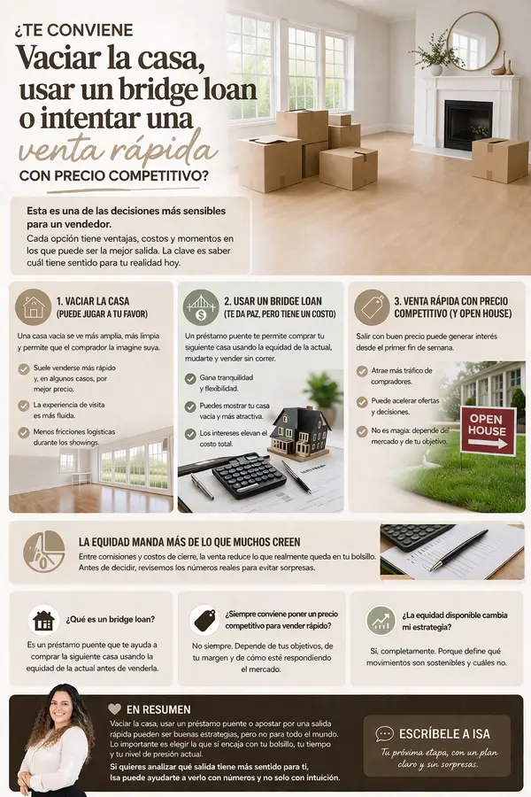 ¿Te conviene vaciar la casa, usar un bridge loan o intentar una venta rápida con precio competitivo?
