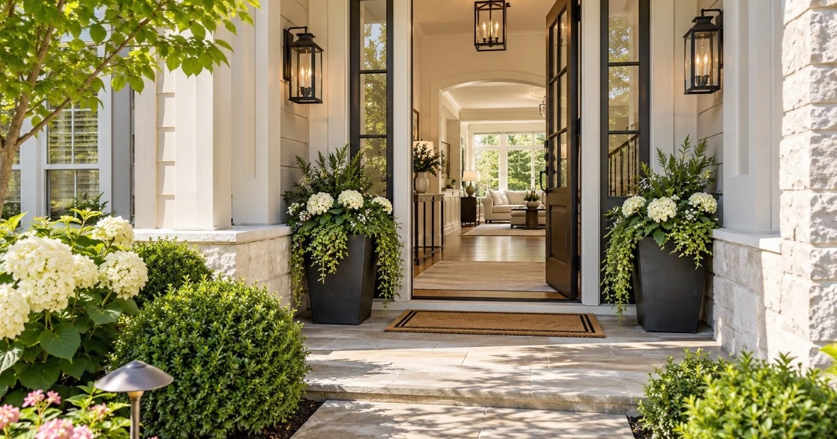 Front door of a Central Ohio home open to the entry, ready for buyers to tour