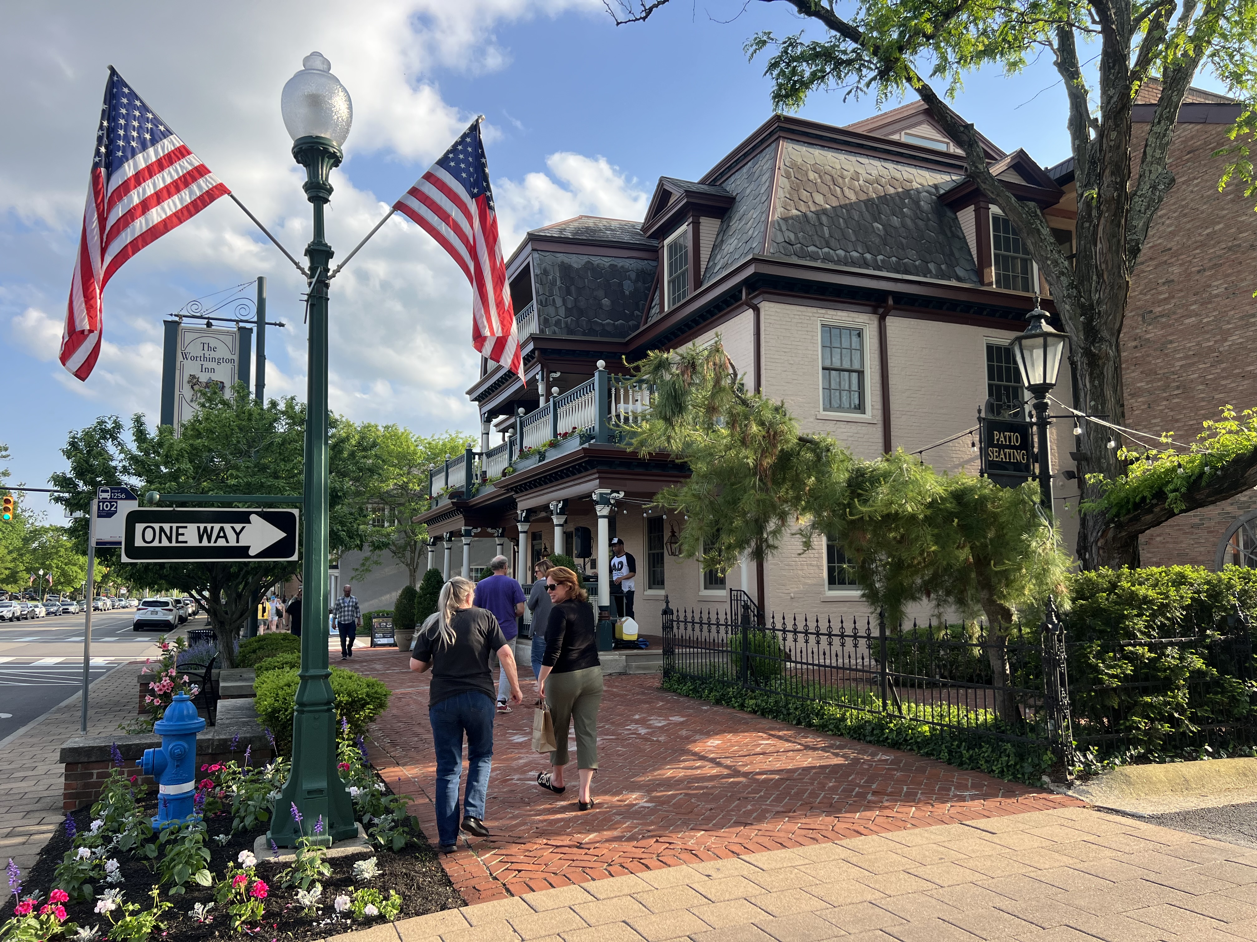 Historic downtown Worthington Ohio with local shops, restaurants and pedestrian-friendly streets near the Village Green