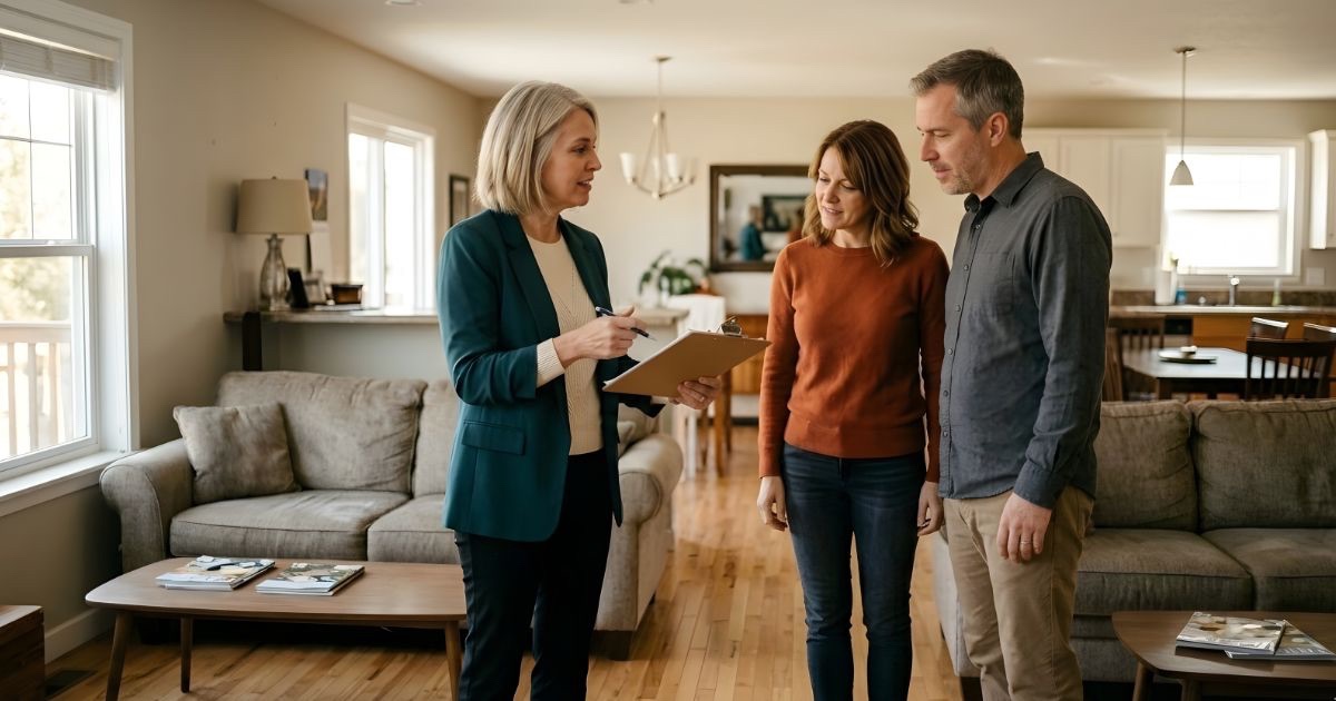 Real estate agent reviewing pre-listing home prep with seller in Columbus Ohio
