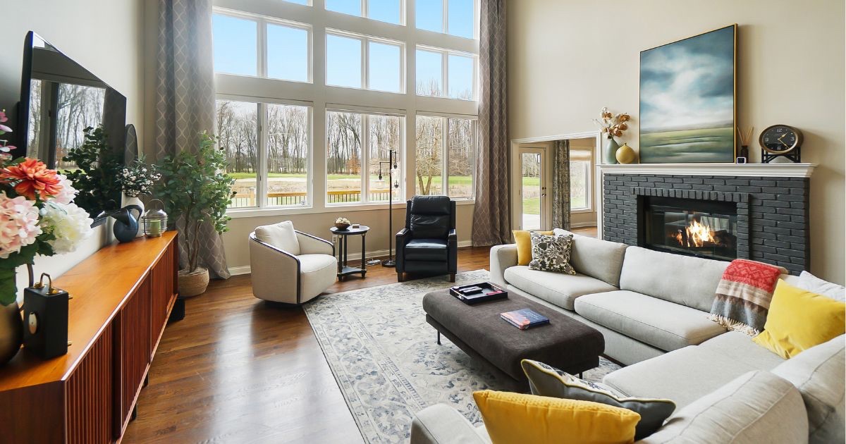 Bright well-prepared living room in a Central Ohio home with fresh paint and natural light