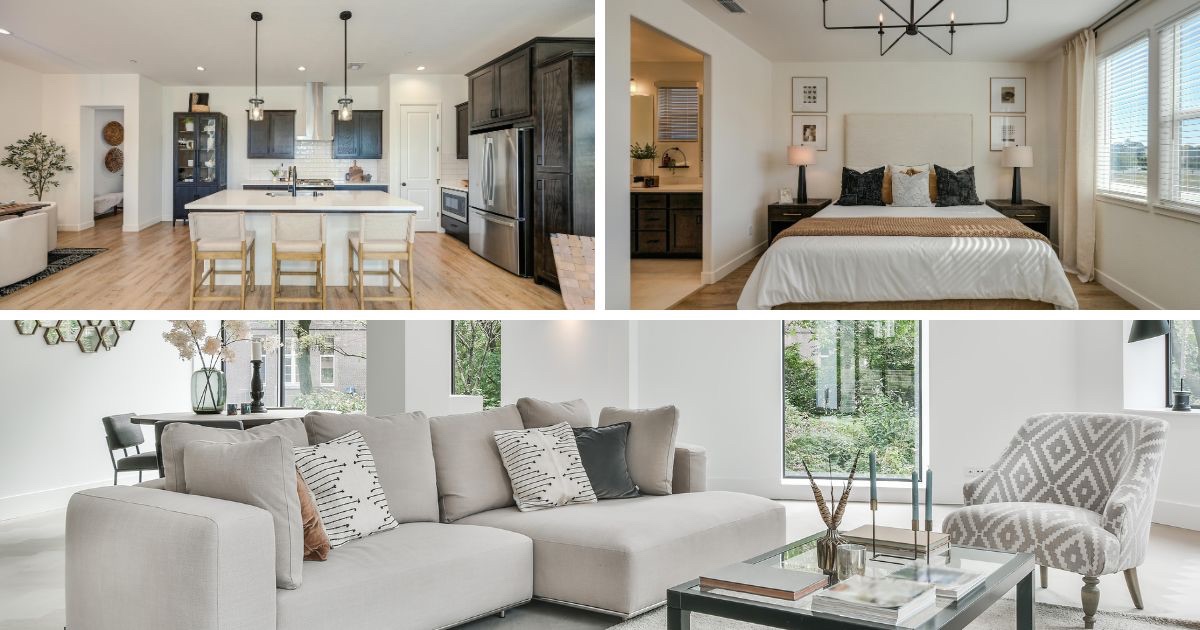 Key rooms to stage before listing including living room kitchen and primary bedroom