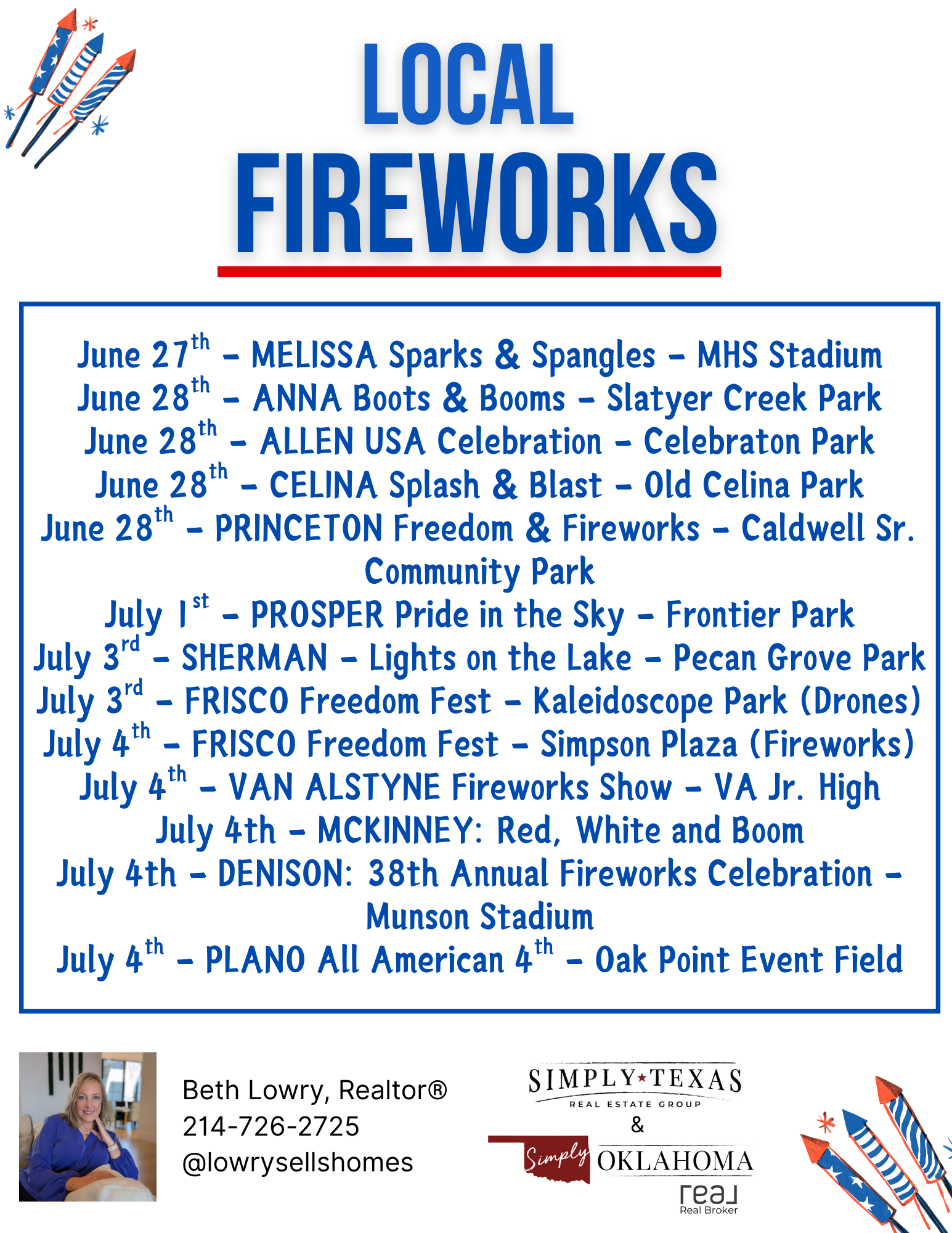 text of date and local firework shows