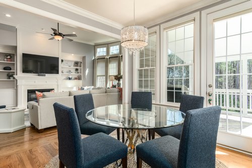 Dining area with a round table and chairs