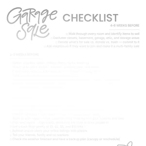 Free Garage Sale Checklist Download