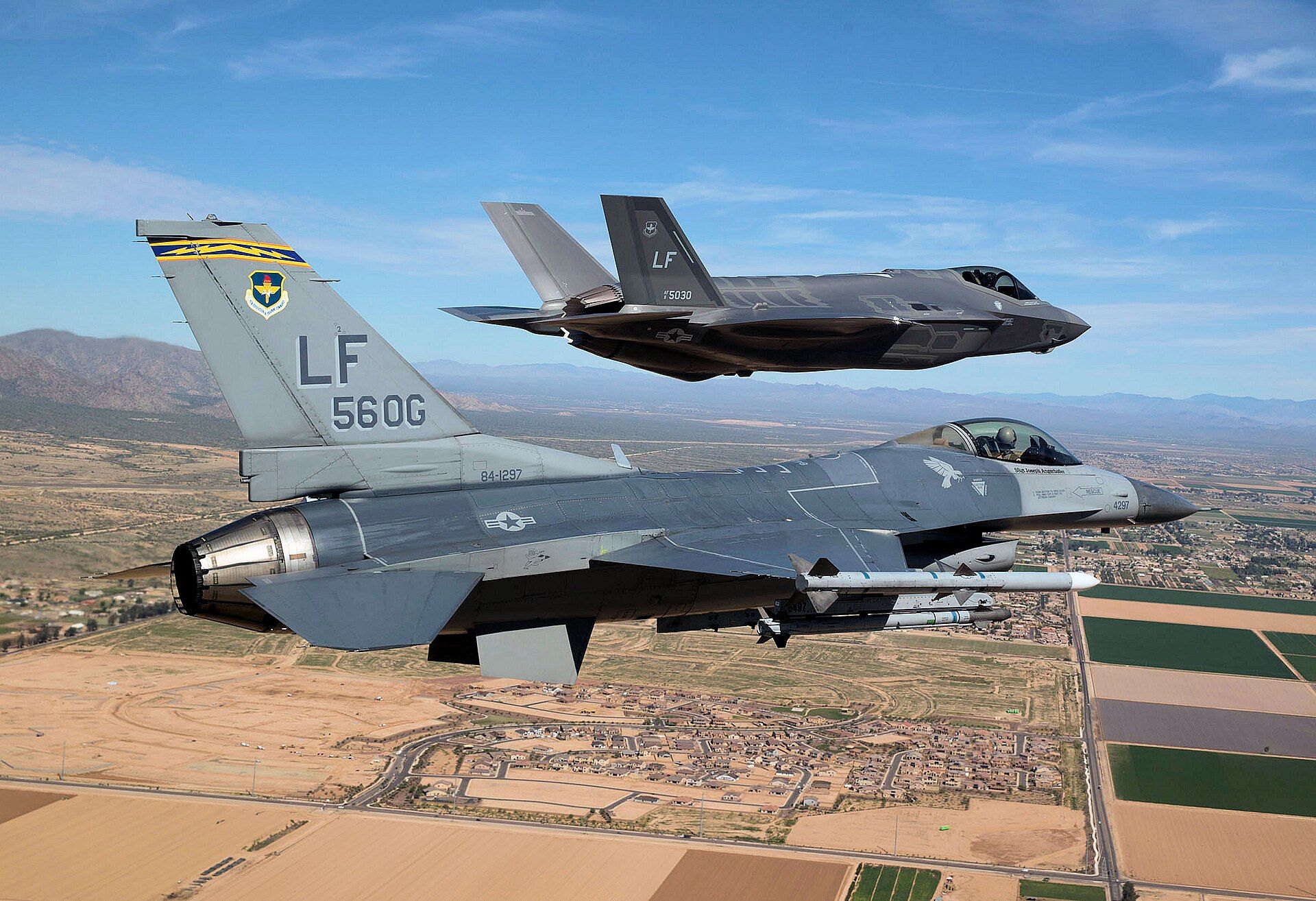 F-35 fighter jet arriving at Luke Air Force Base, Arizona