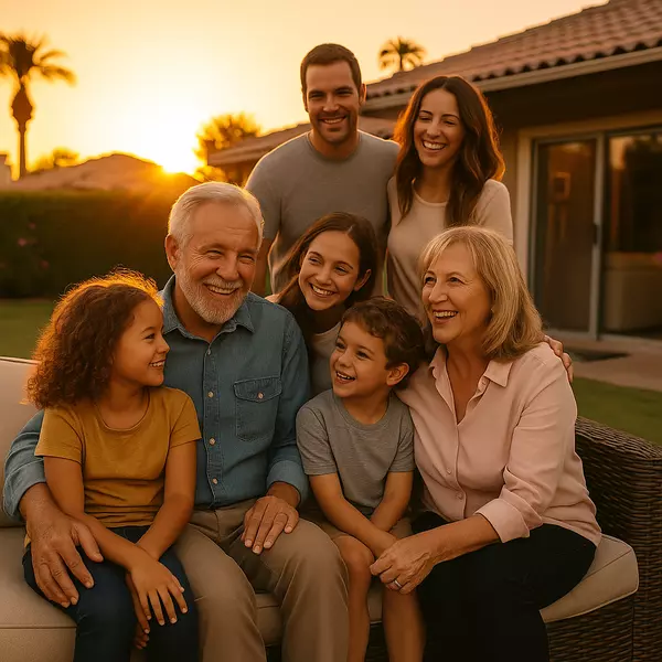 happy family in backyard celebrating