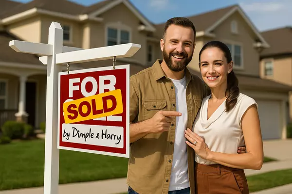 Happy Las Vegas home buyers with sold sign – Kaur & Co. Realtors