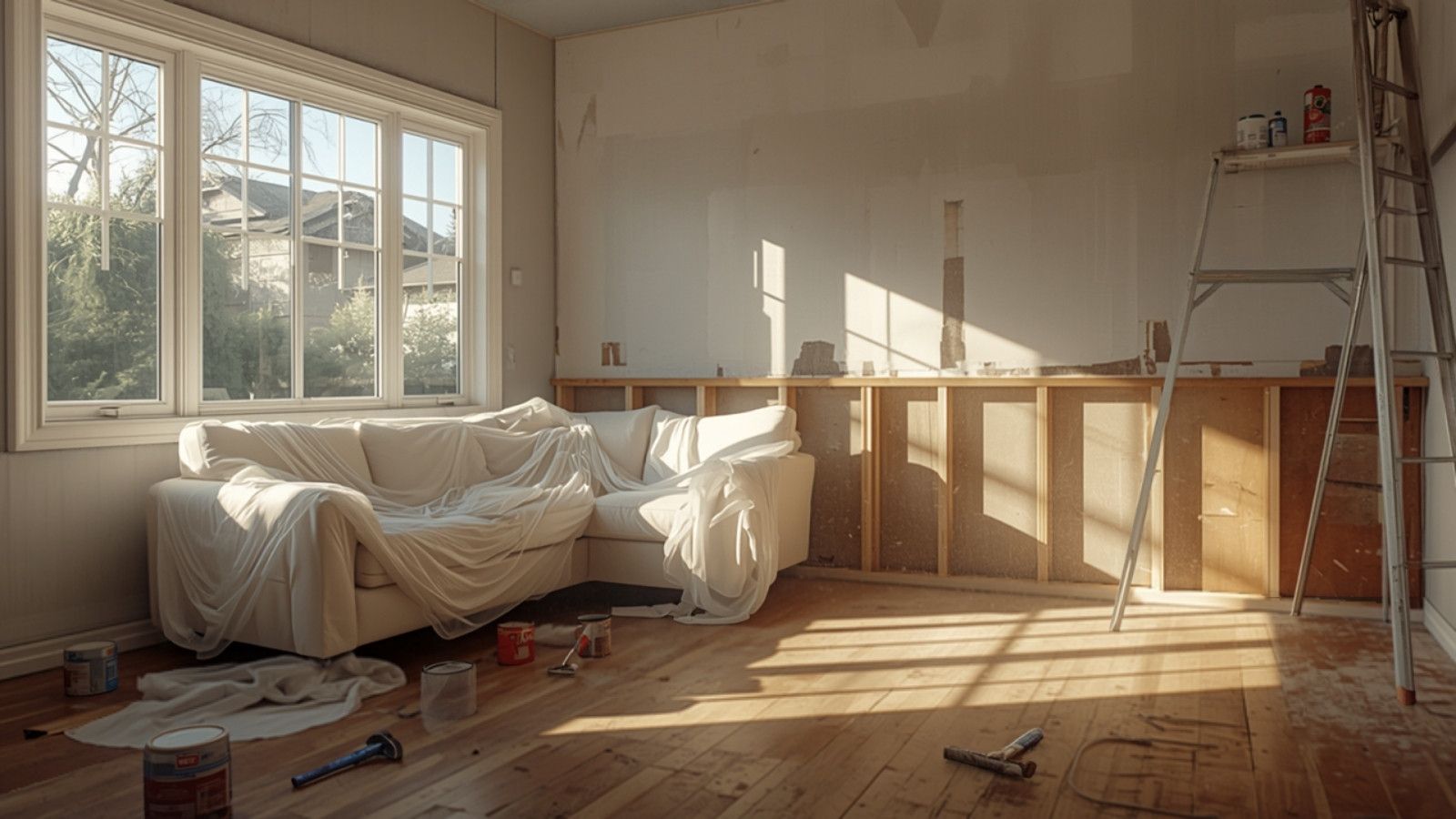 Living room in the middle of a remodel