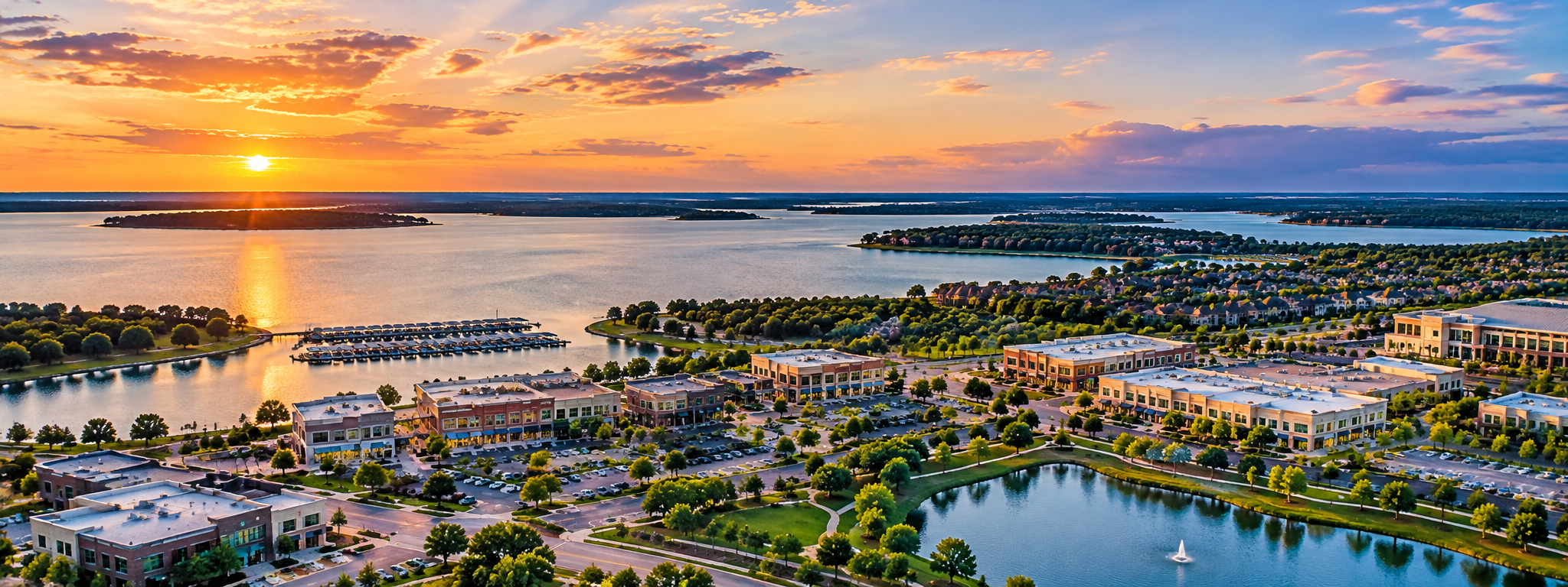 Golden Hour Lakeside Townscape