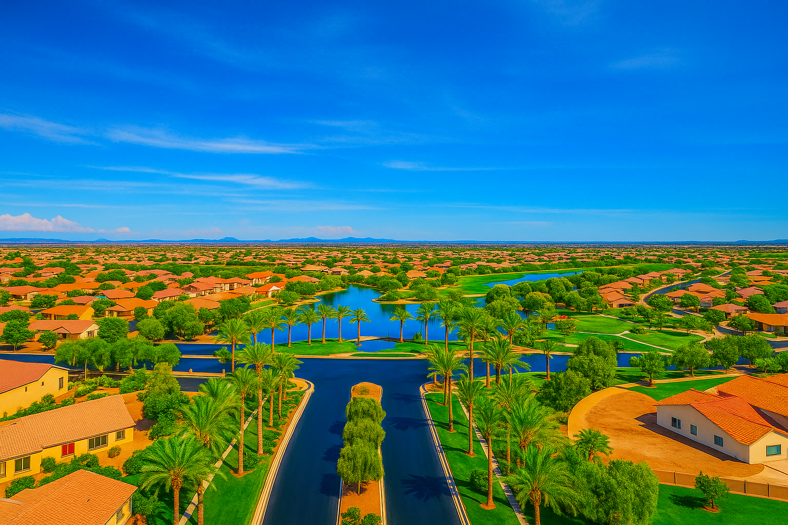 Lakeside walking path and playground in Rancho El Dorado neighborhood