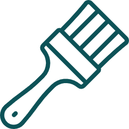 Teal line icon of a paintbrush representing customization opportunities.