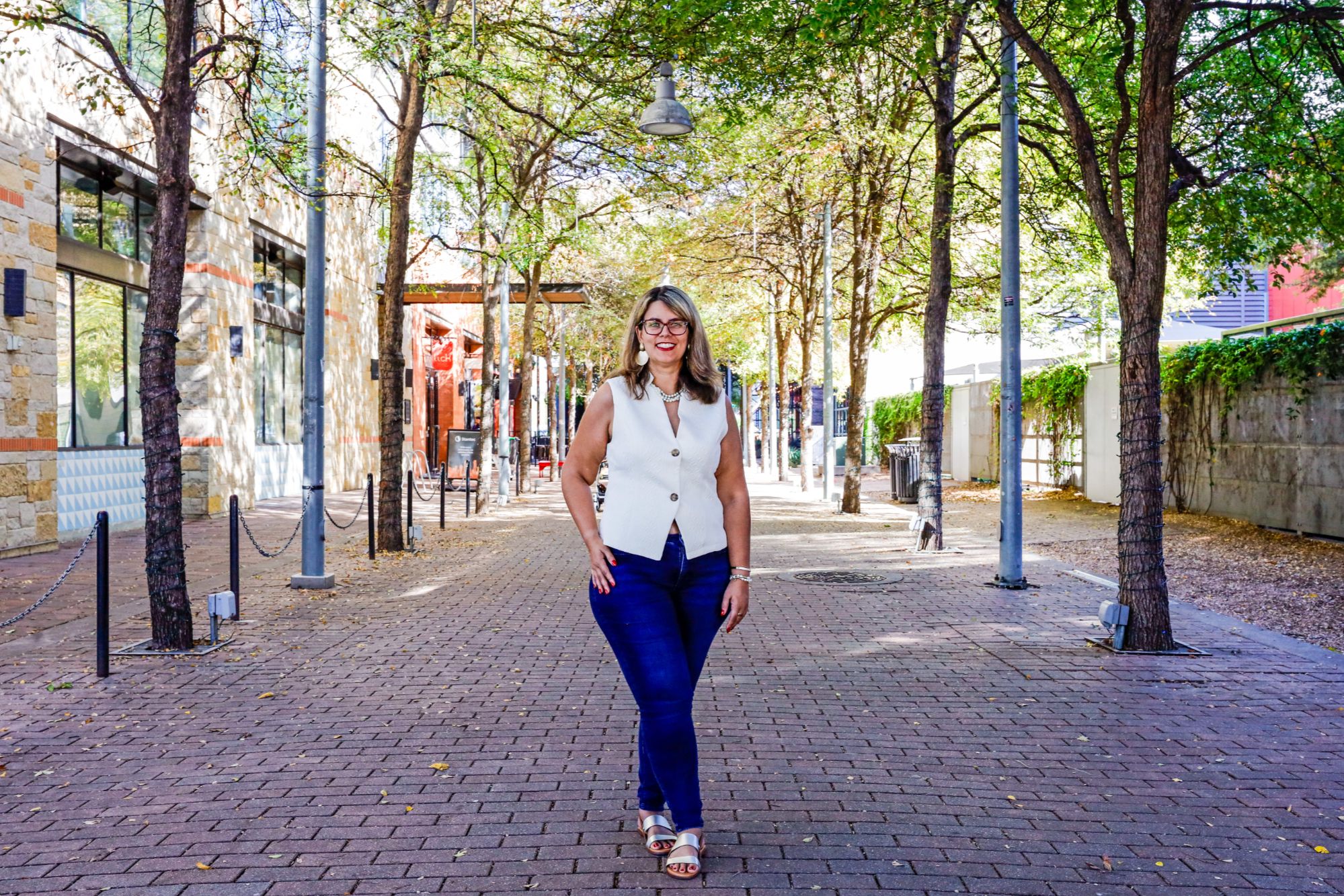 Real estate agent Frances Kelley Ozaki standing in Mueller