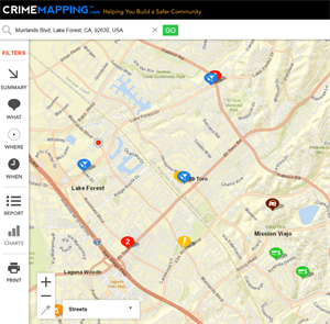 Crime Mapping Platform can cover any of the cities in Coastal South Orange County
