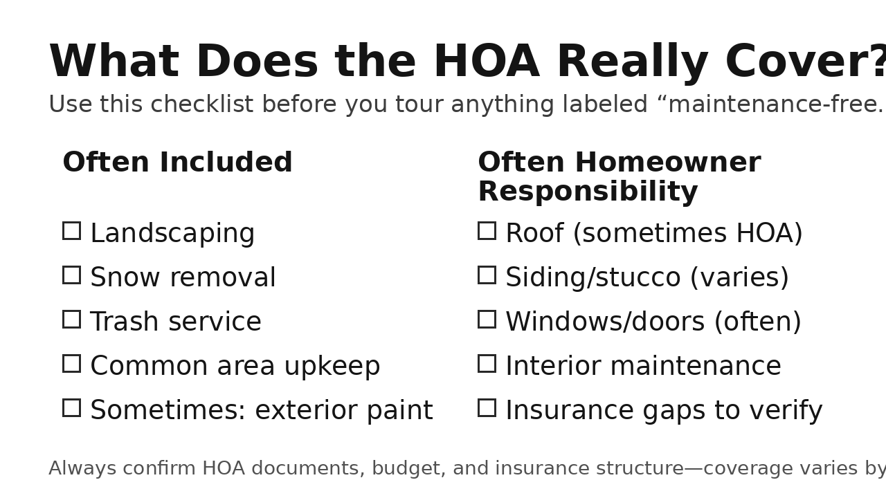 HOA coverage checklist for downsizers in 80919 Colorado Springs