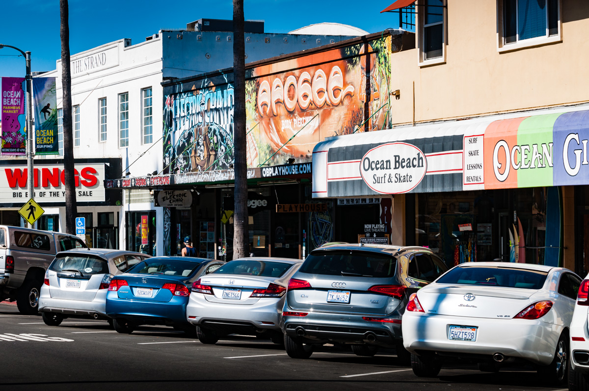 Newport Avenue Ocean Beach San Diego — main street with independent shops, restaurants, and the Wednesday Farmers Market