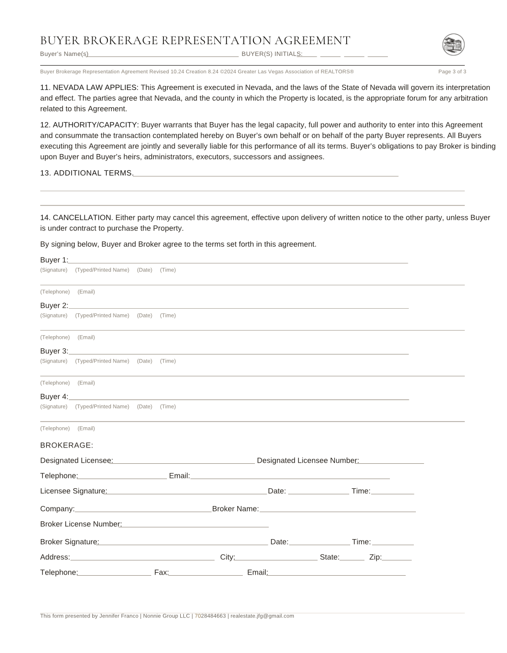 Buyer Brokerage Agreement Jennifer Franco Buyers Contract