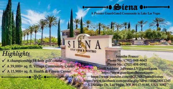 Discover Siena A Premier 55+ Guard-Gated Community in Las Vegas, NV,Jennifer Franco