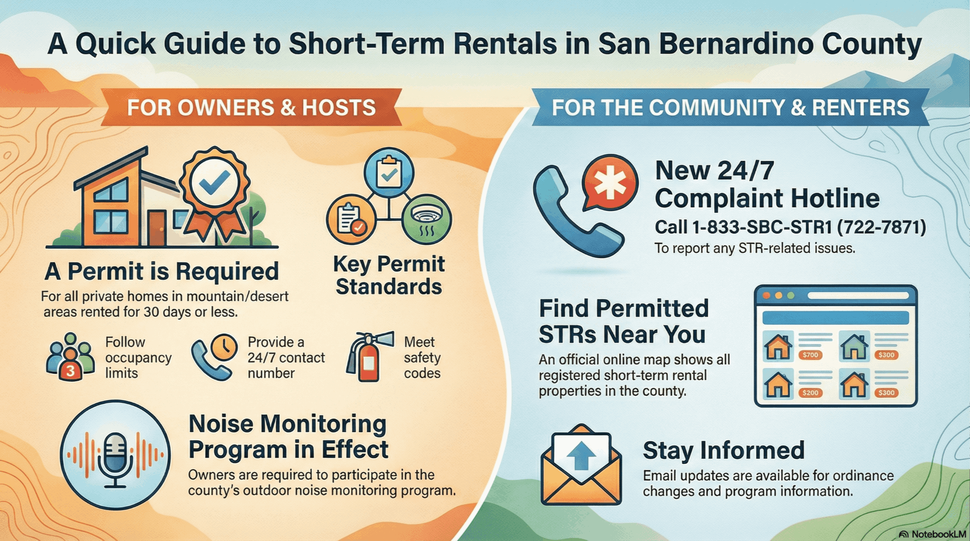 Inforgraphic of Core San Bernardino County STR rules in mountain communities