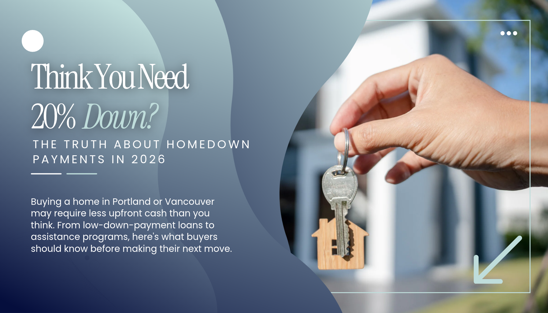 “Portland Oregon and Vancouver Washington homebuying guide explaining how to buy a house with less than 20 percent down, including low down payment loans and down payment assistance programs.”