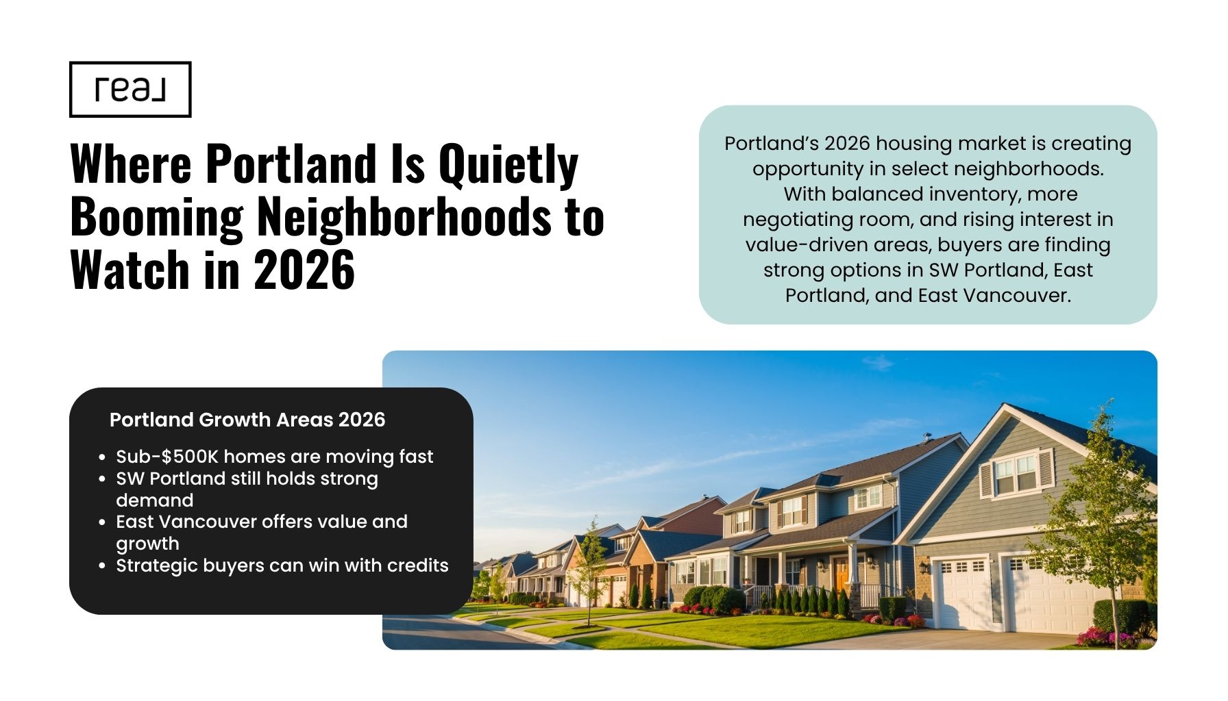 Portland Oregon suburban neighborhood showing emerging real estate growth areas in 2026 including SW Portland and East Vancouver.