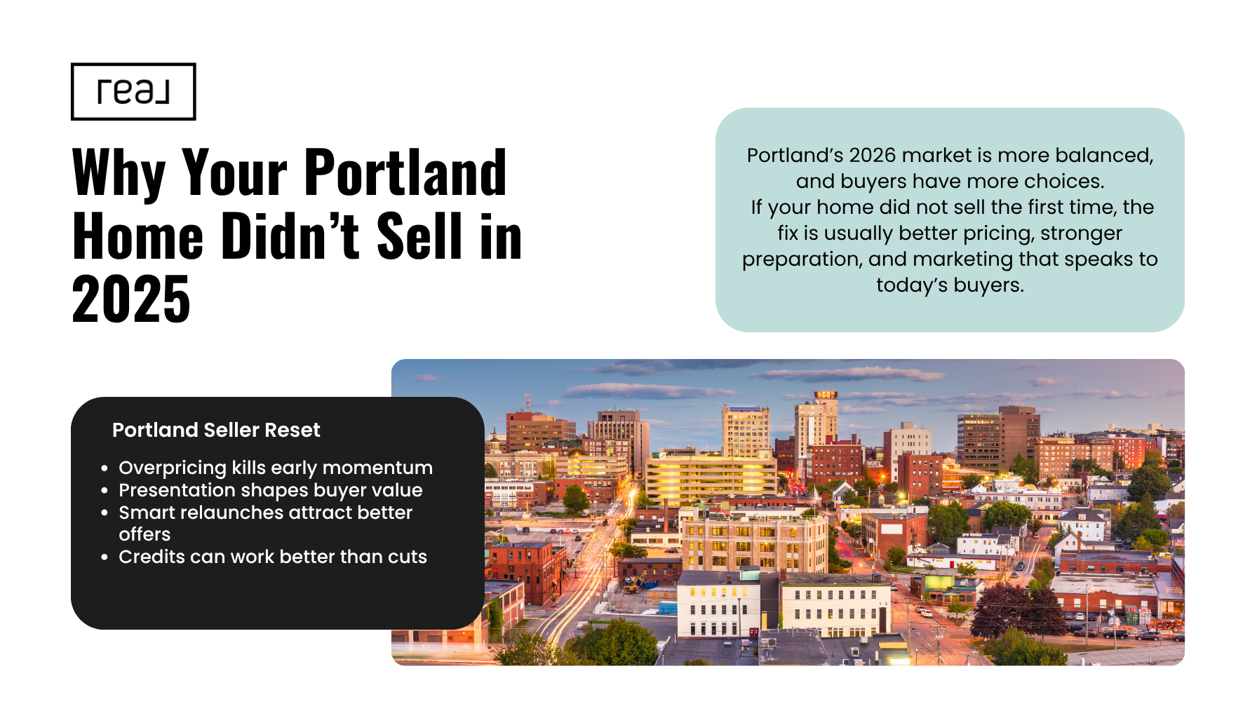 Portland Oregon skyline and homes illustrating why some homes did not sell in 2025 and how sellers can relaunch successfully in the 2026 real estate market.
