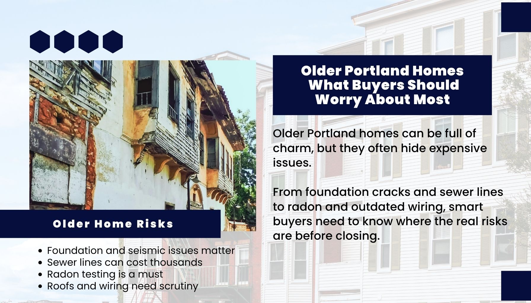 “Older Portland Oregon home exterior illustrating common buyer concerns in 2026 such as foundation issues, sewer lines, radon, and outdated wiring.”